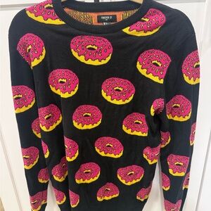 Forever 21 Black Sweater with Pink and Yellow Donut Design